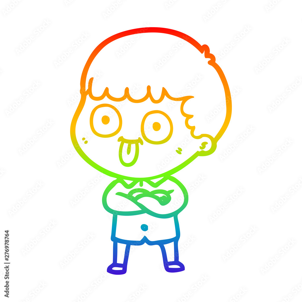 rainbow gradient line drawing cartoon man staring