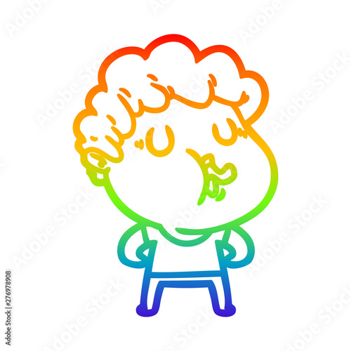 rainbow gradient line drawing cartoon man pulling face