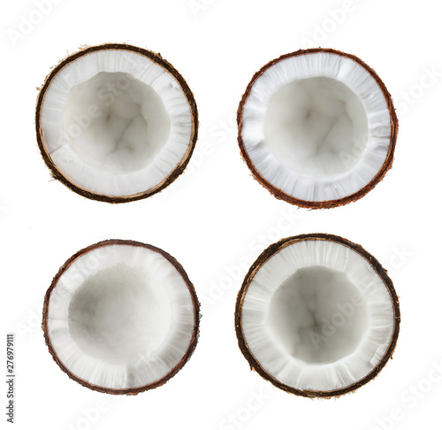 set of half coconut isolated on white background