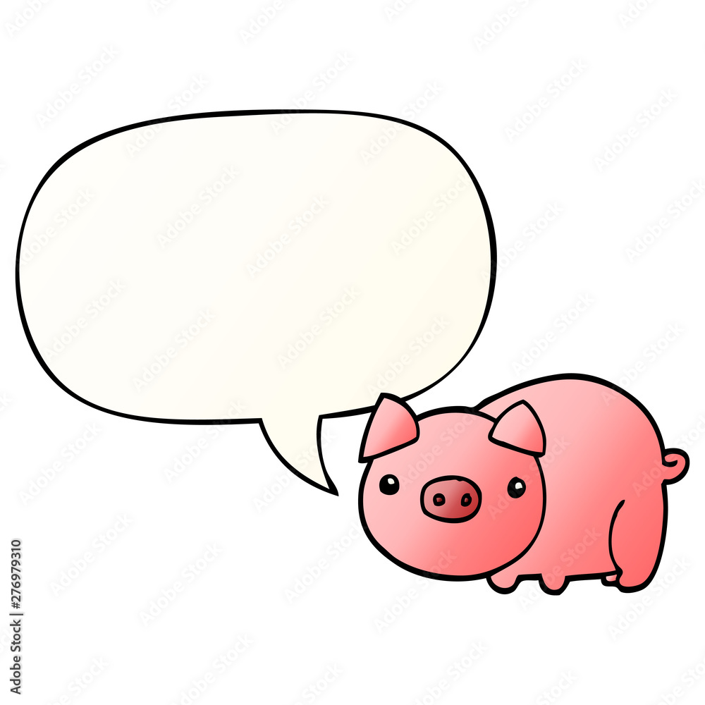 cartoon pig and speech bubble in smooth gradient style cartoon pig and speech bubble in smooth gradient style
