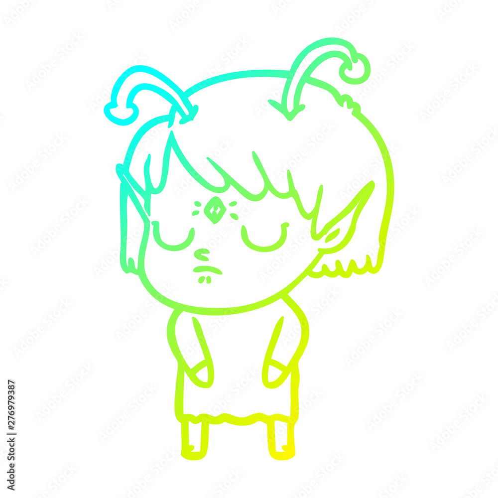 Obraz premium cold gradient line drawing cartoon alien girl