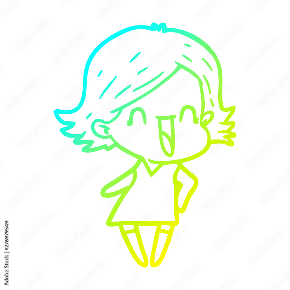 cold gradient line drawing cartoon happy woman