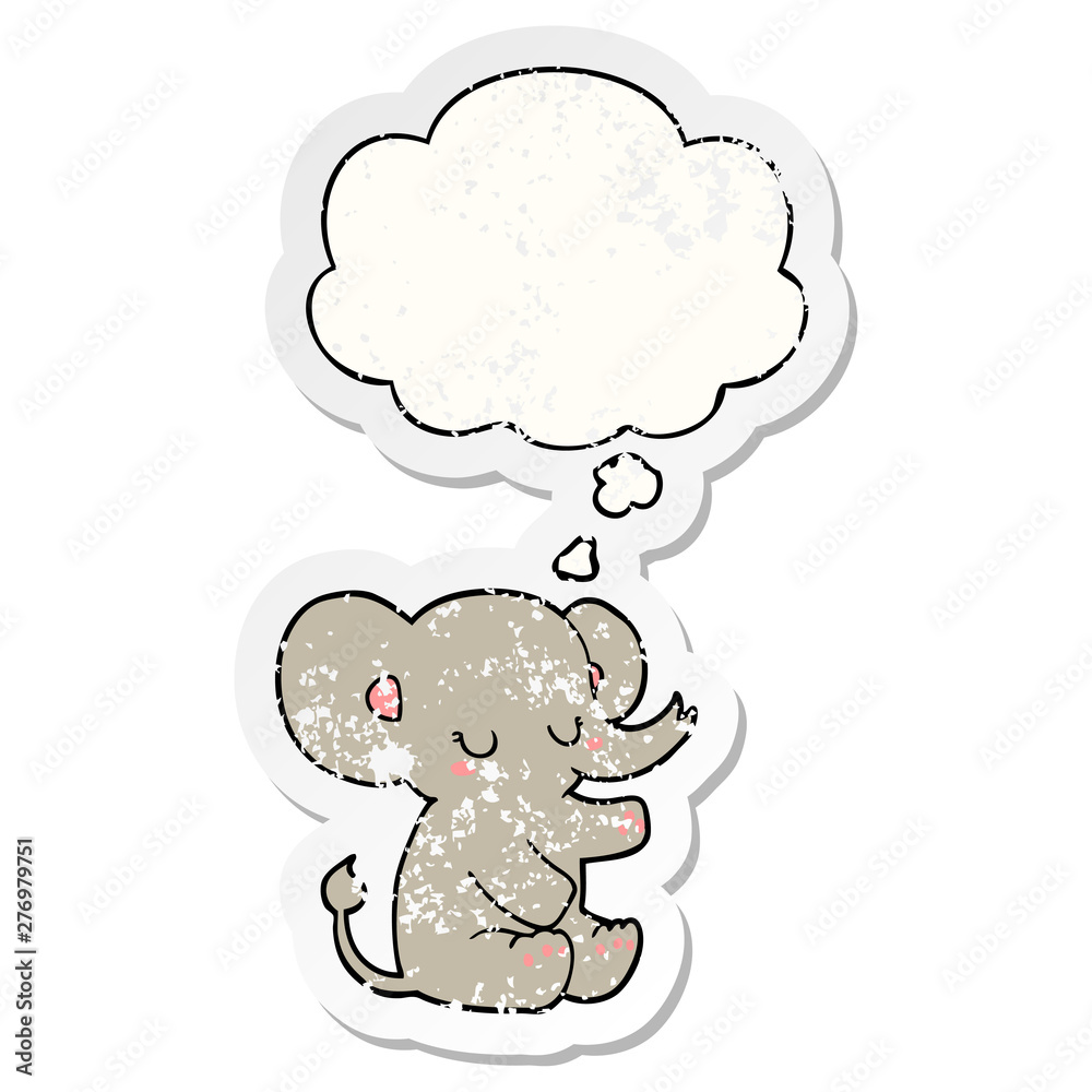 cartoon elephant and thought bubble as a distressed worn sticker cartoon elephant and thought bubble as a distressed worn sticker