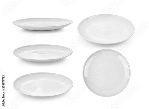 set of white plate isolated on white background