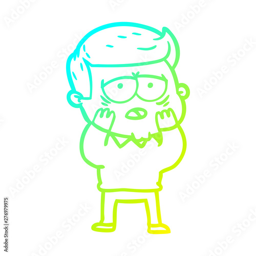 cold gradient line drawing cartoon tired man