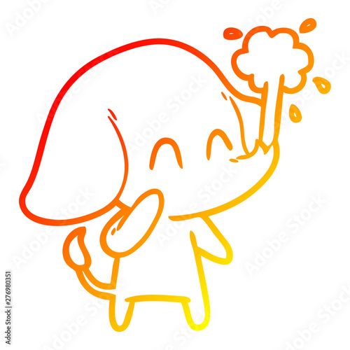 warm gradient line drawing cute cartoon elephant spouting water