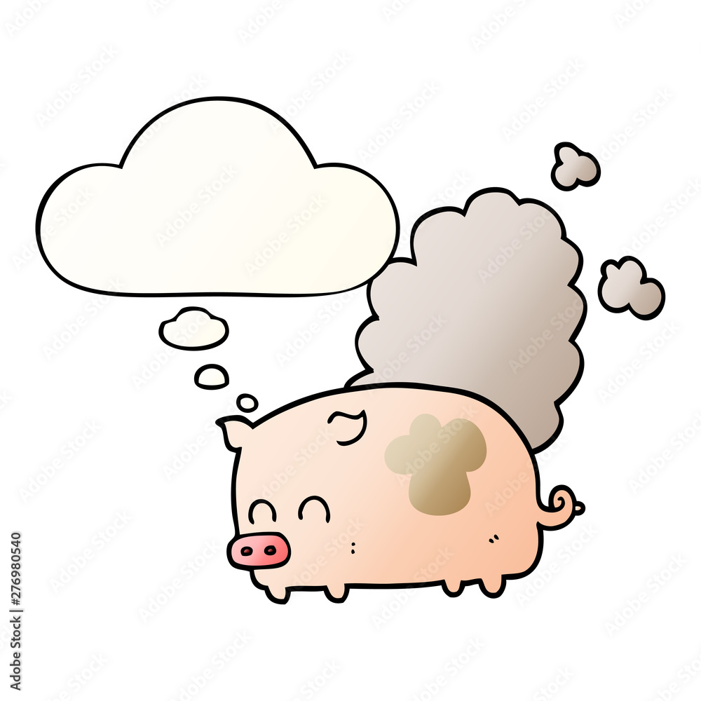 cartoon smelly pig and thought bubble in smooth gradient style cartoon smelly pig and thought bubble in smooth gradient style
