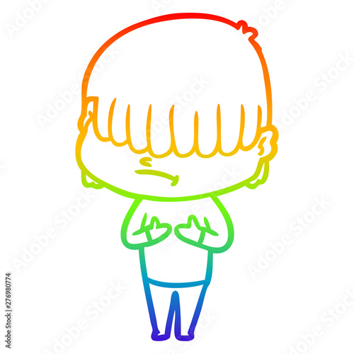 rainbow gradient line drawing cartoon boy with untidy hair