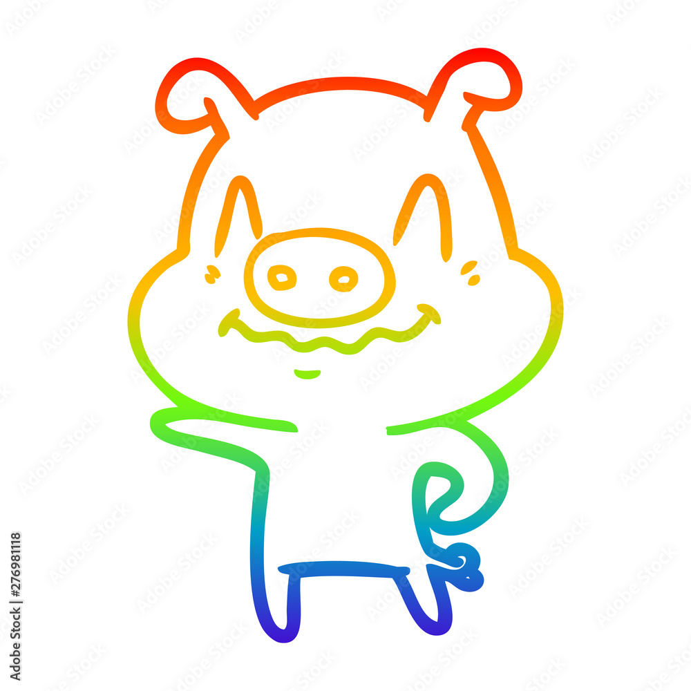 Obraz premium rainbow gradient line drawing nervous cartoon pig
