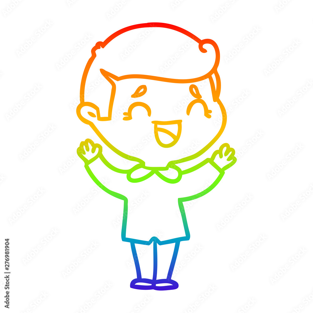 rainbow gradient line drawing cartoon laughing man