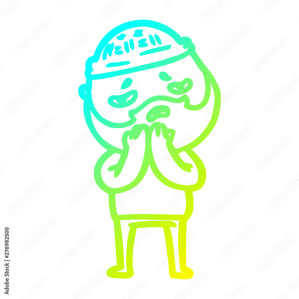 Fototapeta premium cold gradient line drawing cartoon worried man with beard