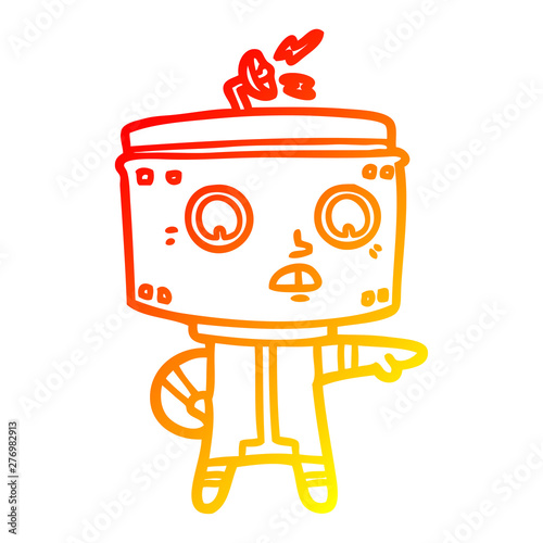 warm gradient line drawing cartoon robot accusing