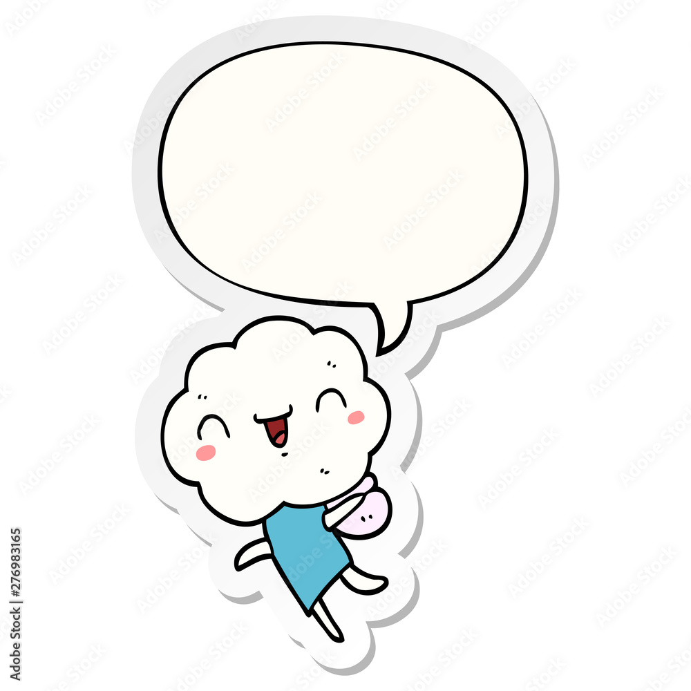 cute cartoon cloud head creature and speech bubble sticker cute cartoon cloud head creature and speech bubble sticker