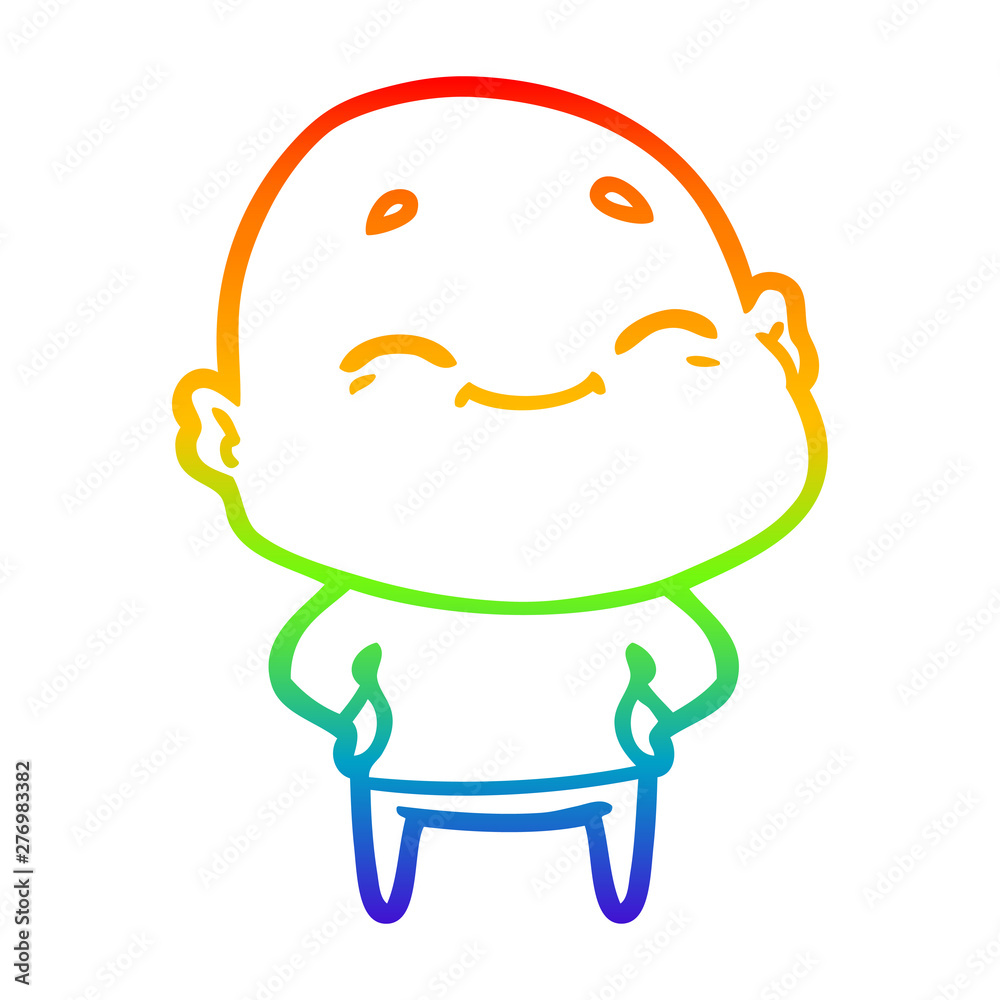 Fototapeta premium rainbow gradient line drawing cartoon happy bald man