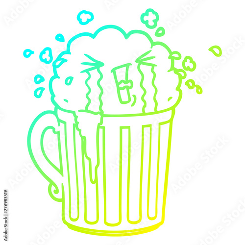 cold gradient line drawing cartoon mug of beer crying
