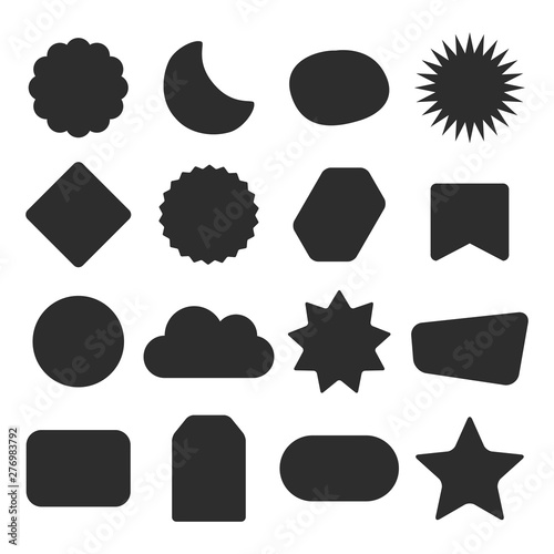 Black silhouette isolated kids different shapes empty labels icons set design elements set on white backgound