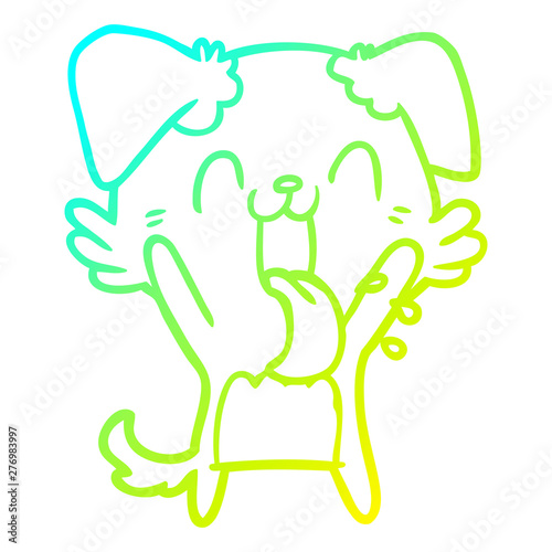 cold gradient line drawing cartoon panting dog waving