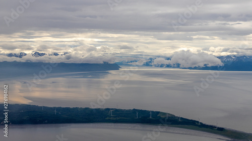 Aerial view of Alaskan landscape from plane landing in Anchorage