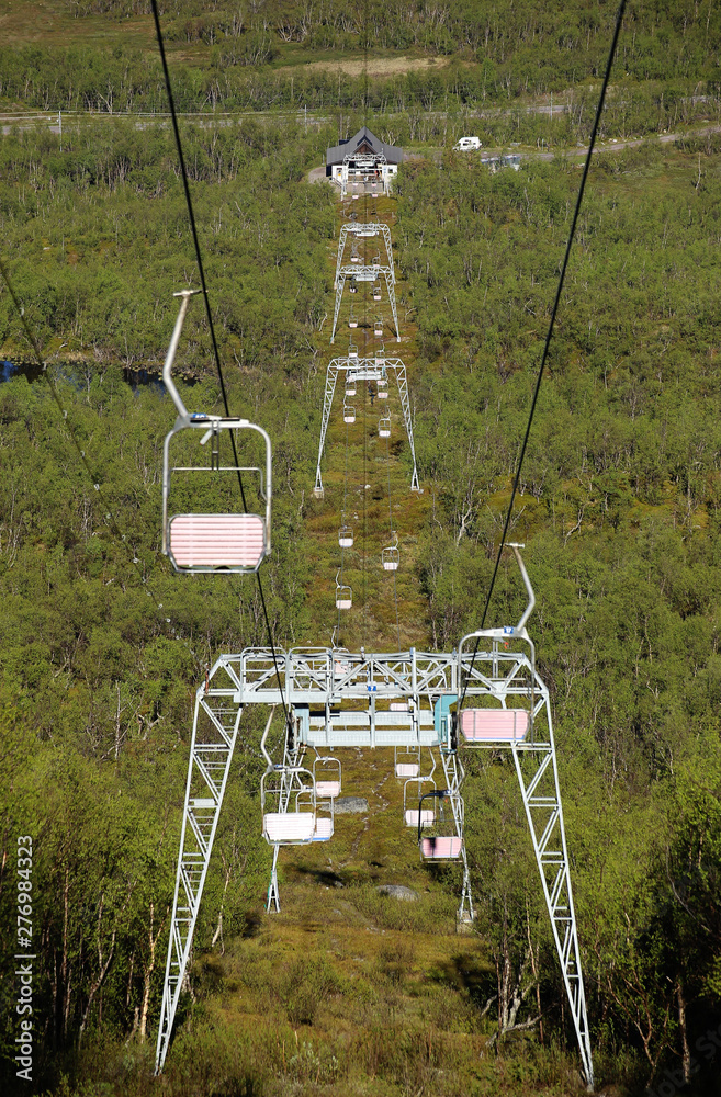 Symmetric shot of chairlift in Abisko, Sweden Symmetric shot of chairlift in Abisko, Sweden