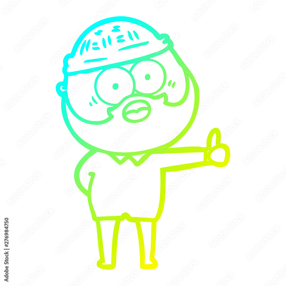 cold gradient line drawing cartoon bearded man giving thumbs up sign
