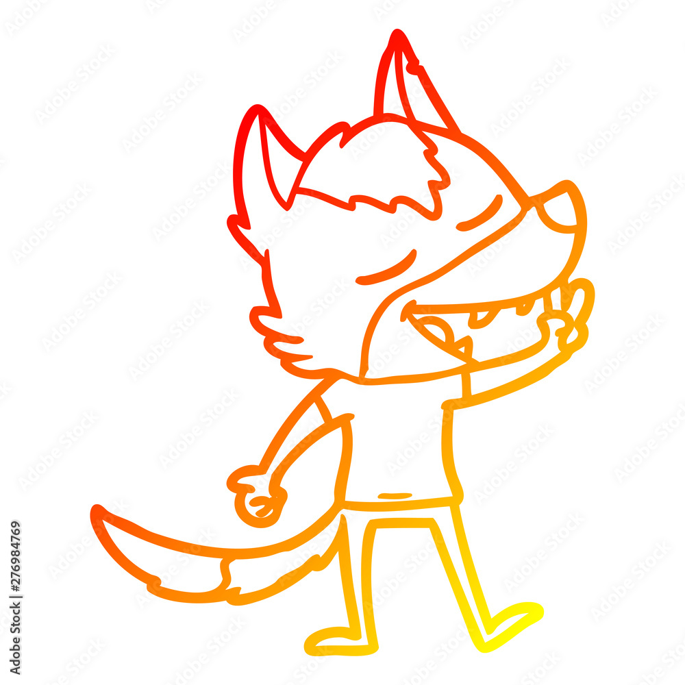 warm gradient line drawing cartoon wolf giving peace sign warm gradient line drawing cartoon wolf giving peace sign