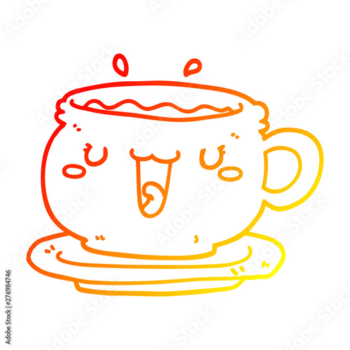 warm gradient line drawing cute cartoon cup and saucer