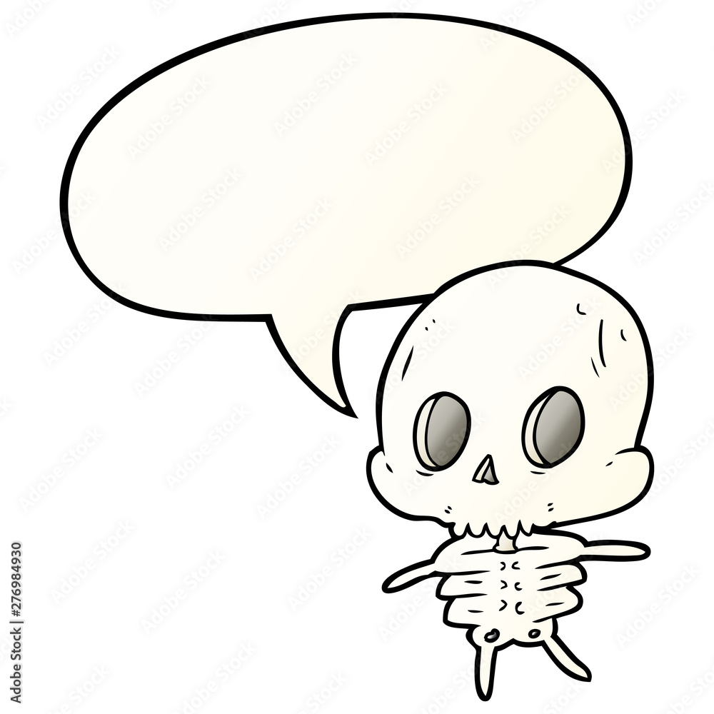 cute cartoon skeleton and speech bubble in smooth gradient style cute cartoon skeleton and speech bubble in smooth gradient style
