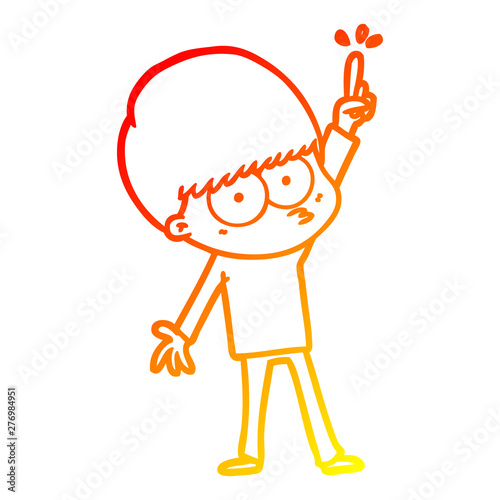 warm gradient line drawing nervous cartoon boy with idea