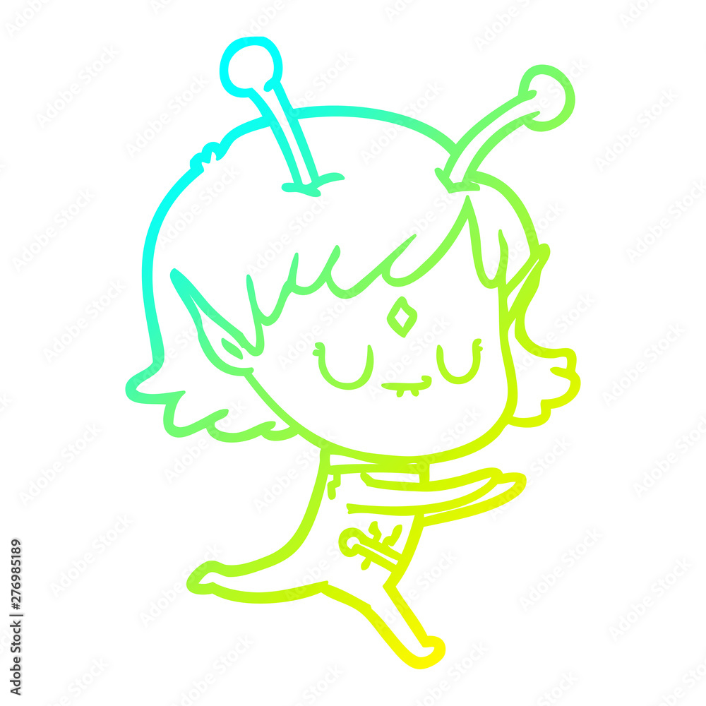 cold gradient line drawing cartoon alien girl cold gradient line drawing cartoon alien girl