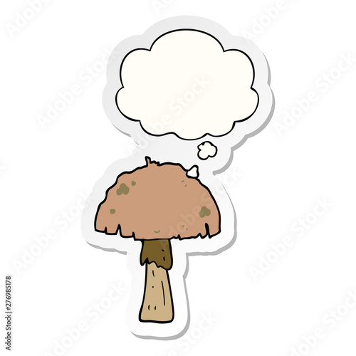 cartoon mushroom and thought bubble as a printed sticker