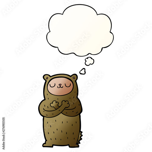 cartoon bear and thought bubble in smooth gradient style
