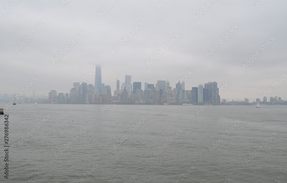 Spring in New York: Hazy Lower Manhattan Skyline on an Overcast Day