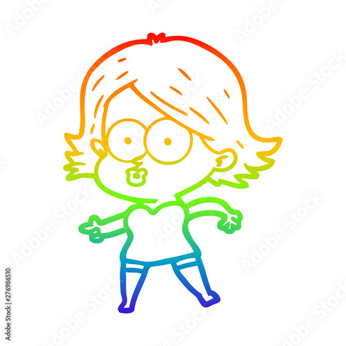 rainbow gradient line drawing cartoon girl pouting