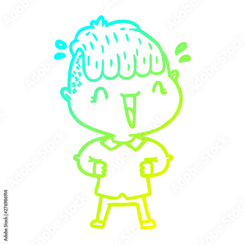 cold gradient line drawing cartoon happy boy surprised