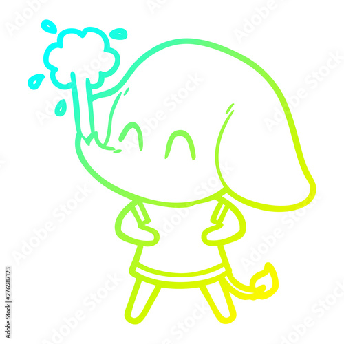 cold gradient line drawing cute cartoon elephant spouting water