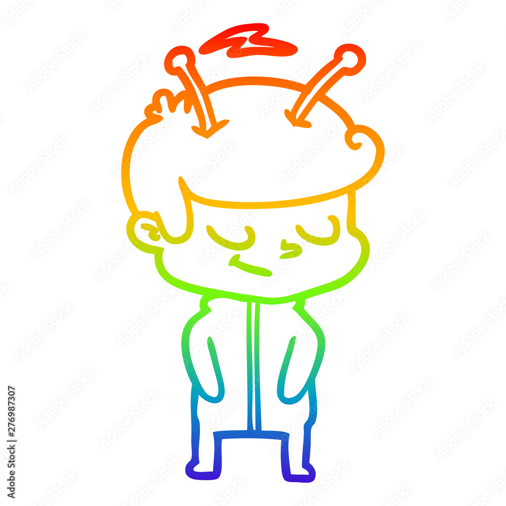 Obraz premium rainbow gradient line drawing friendly cartoon spaceman