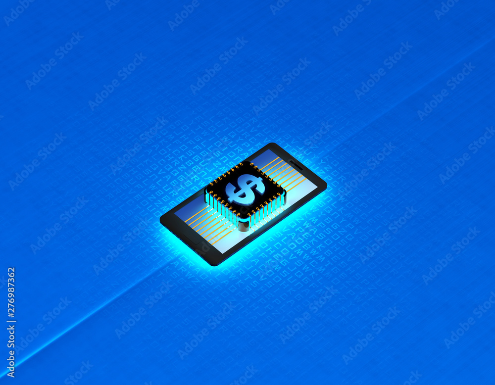 Fototapeta premium Mobile phone wireless payment, mobile phone with currency symbol,dollar