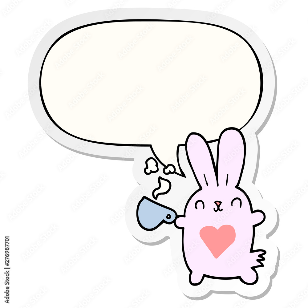 cute cartoon rabbit and love heart and coffee cup and speech bubble sticker cute cartoon rabbit and love heart and coffee cup and speech bubble sticker