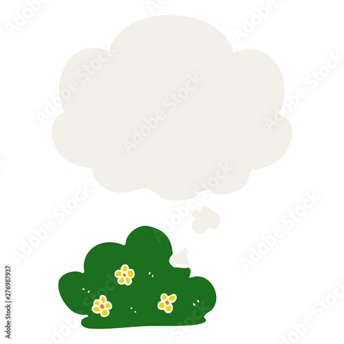 cartoon hedge and thought bubble in retro style