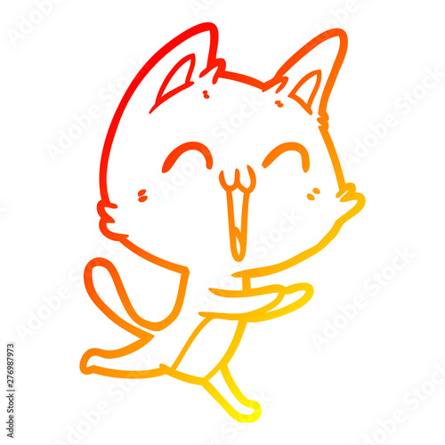 warm gradient line drawing happy cartoon cat meowing