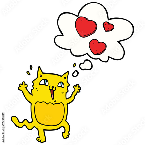 cartoon cat crazy in love and thought bubble
