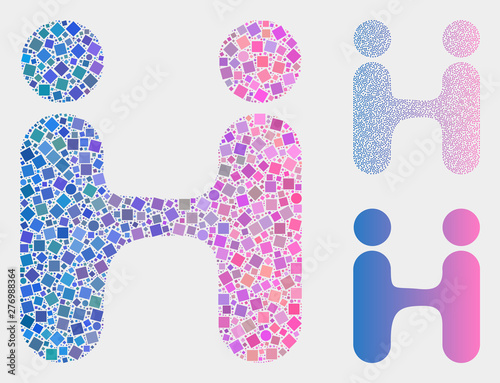 Collage Human conjugation icon composed of round and square items in different sizes, positions and proportions.