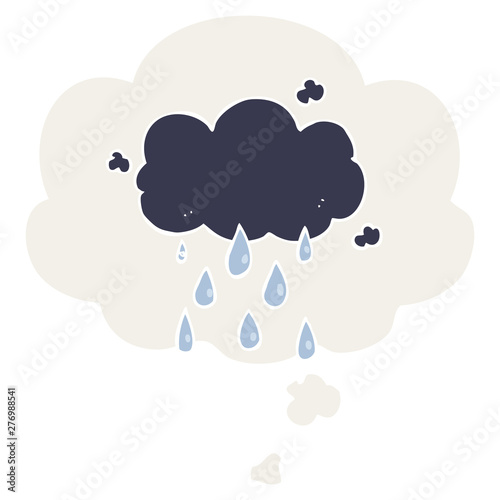 cartoon cloud raining and thought bubble in retro style