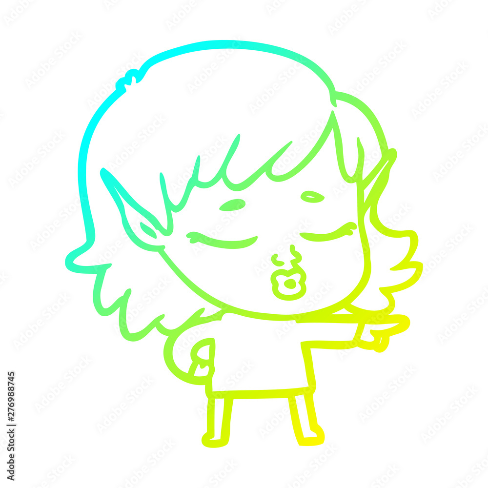 cold gradient line drawing pretty cartoon elf girl pointing cold gradient line drawing pretty cartoon elf girl pointing