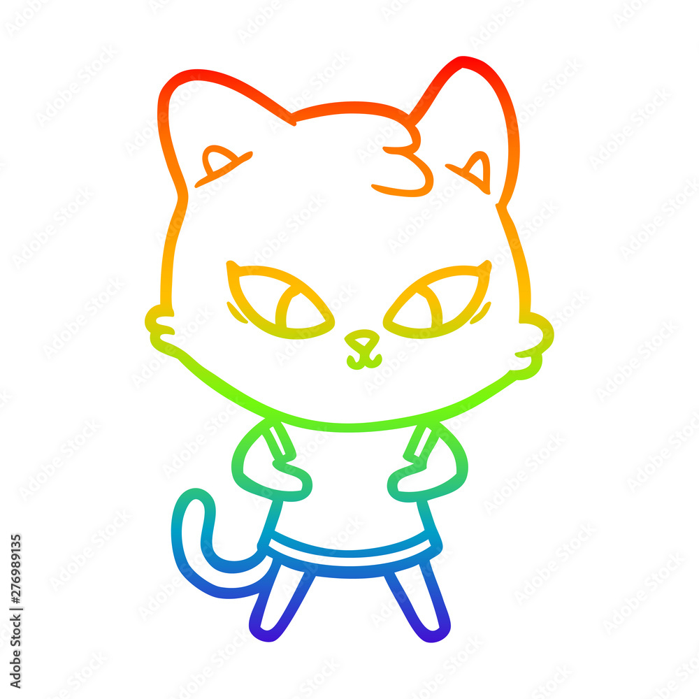 rainbow gradient line drawing cute cartoon cat