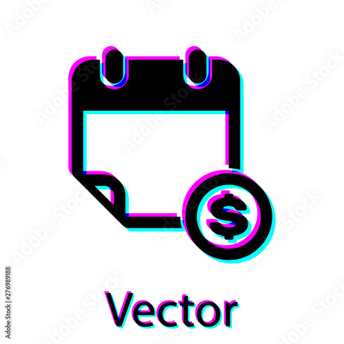 Black Financial calendar icon isolated on white background. Annual payment day, monthly budget planning, fixed period concept, loan duration. Vector Illustration