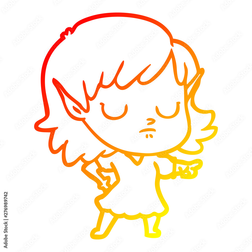 warm gradient line drawing cartoon elf girl warm gradient line drawing cartoon elf girl