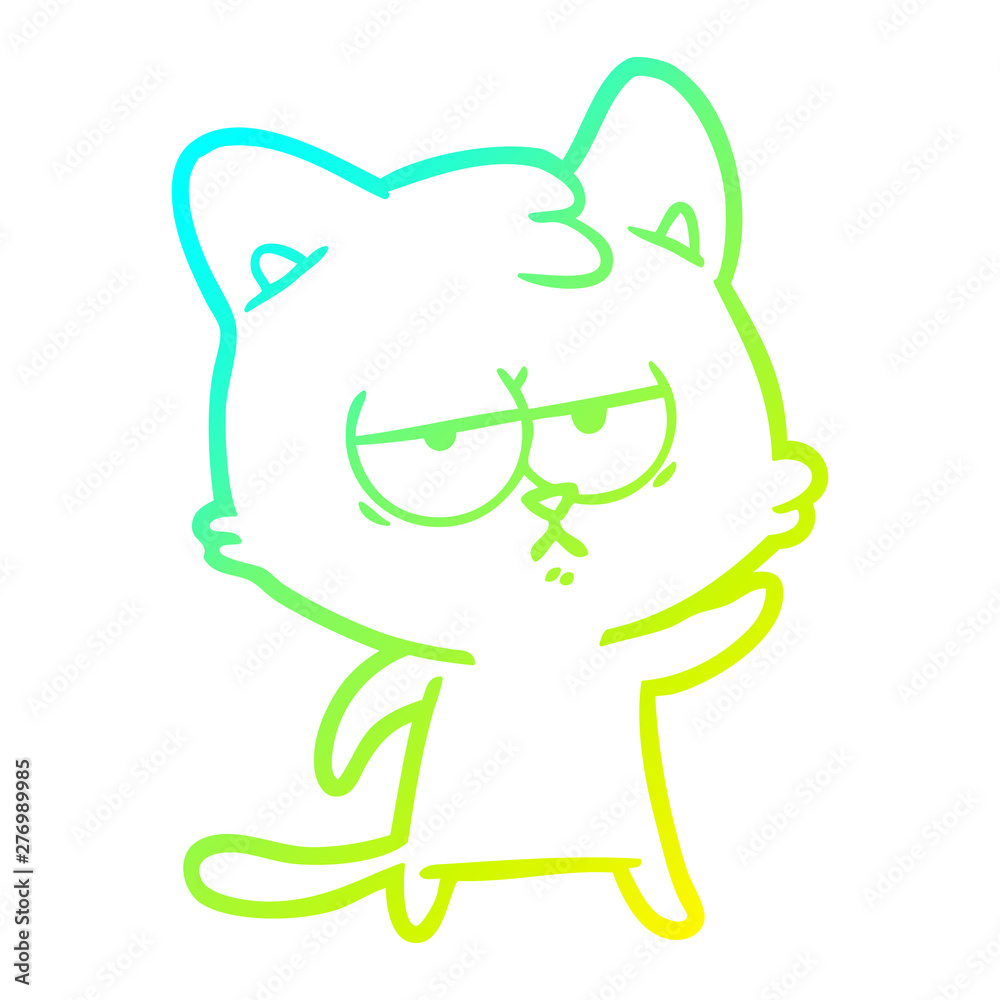 cold gradient line drawing bored cartoon cat