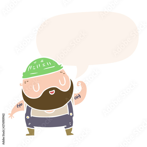cartoon tough fisherman and speech bubble in retro style