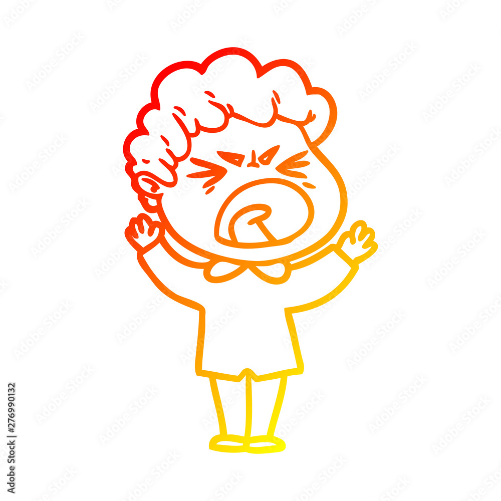 warm gradient line drawing cartoon furious man